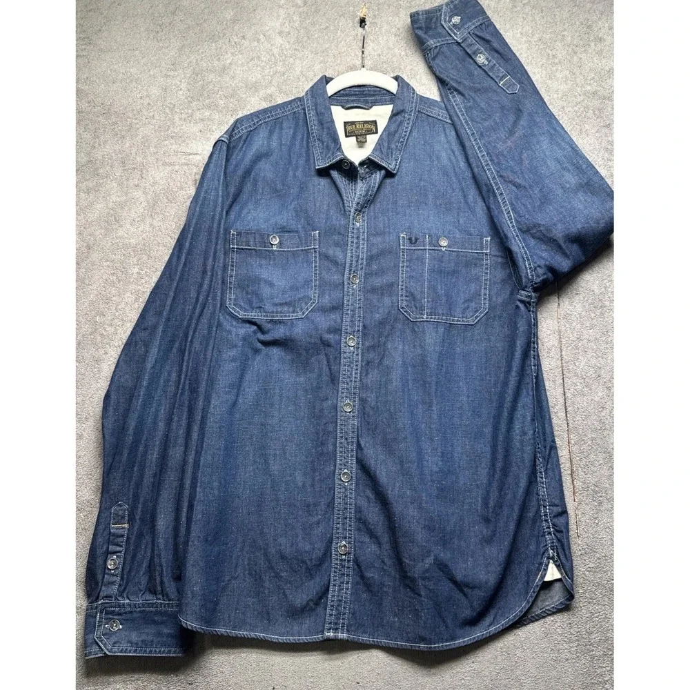 True Religion Men's‎ Denim Button Up Shirt 3XL Blue Western Workwear Style